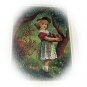 Late 1800s Antique Chromolithograph-Sweet Girl Picking Apples