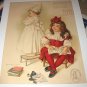 1903 MAUD HUMPHREY-LITTLE SISTERS PLAYING SCHOOL-ANTIQUE WALNUT FRAME
