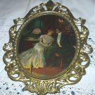 Sweet Courting Victorian Couple Sitting in Parlor-Oval Metal Convex Frame Sweet Courting Victorian Couple Sitting in Parlor-Oval Metal Convex Frame