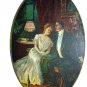 Sweet Courting Victorian Couple Sitting in Parlor-Oval Metal Convex Frame