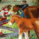 **REDUCED**1913 Sweet Girl In Red Feeding Apple to Horses,Boy Watches