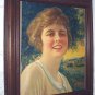 1919 Pastel DeLavel Chromolithograph Smiling Lady farm Tractor Hay Delaval Print