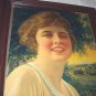 1919 Pastel DeLavel Chromolithograph Smiling Lady farm Tractor Hay Delaval Print