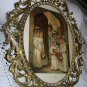 **REDUCED**Antique 5 Sweet Young BRIDESMAIDS with flower baskets-Oval Metal Frame