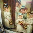 **REDUCED**Antique 5 Sweet Young BRIDESMAIDS with flower baskets-Oval Metal Frame