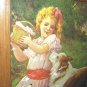 **REDUCED**Sweet Vintage Large Flawed Print-Girl,Collie Dog,Picnic Basket