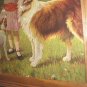 **REDUCED**Sweet Vintage Large Flawed Print-Girl,Collie Dog,Picnic Basket