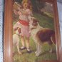 **REDUCED**Sweet Vintage Large Flawed Print-Girl,Collie Dog,Picnic Basket