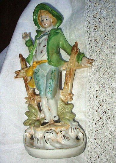 **REDUCED**Occupied Japan Porcelain Figurine-Colonial Man in green jacket