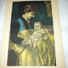 Antique Coloured Engraving-Mother Holding Baby