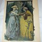 Antique Coloured Engraving-Man Romancing Victorian Lady in Rose Garden
