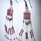 Pink and White Beaded Long Hanging Earrings-Native American Style