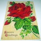 Lovely Antique UNUSED Postcard-Sincere Greetings-Red Rose