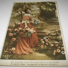 Victorian Beauty in Flower Garden-USED 1900s Postcard