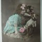 Antique Real Photo Postcard-Used-1914-Little Girl with Dog in Chair