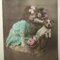 Antique Real Photo Postcard-Used-1914-Little Girl with Dog in Chair