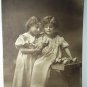 1920 Antique Real People Used Postcard-Happy Easter-Two Sisters with Baby Chicks