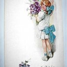 Sweet 1900s Postcard-Victorian Girl holding poppy flowers-New Year Wishes