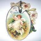 Antique Diecut-He Is Risen-Angel holding butterfly,white lily flowers Antique Diecut-He Is Risen-Angel holding butterfly,white lily flowers