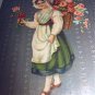 Unused Germany Postcard-Sweet Girl with hat,Basket of Roses on her back