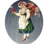 Unused Germany Postcard-Sweet Girl with hat,Basket of Roses on her back