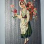 Unused Germany Postcard-Sweet Girl with hat,Basket of Roses on her back