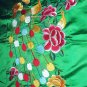 GORGEOUS Vintage Green Satin Embroidered PEACOCK Fabric with smaller flower detailing