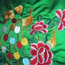 GORGEOUS Vintage Green Satin Embroidered PEACOCK Fabric with smaller flower detailing