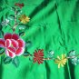 GORGEOUS Vintage Green Satin Embroidered PEACOCK Fabric with smaller flower detailing