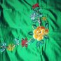 GORGEOUS Vintage Green Satin Embroidered PEACOCK Fabric with smaller flower detailing