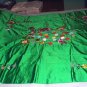 GORGEOUS Vintage Green Satin Embroidered PEACOCK Fabric with smaller flower detailing