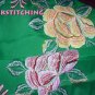 GORGEOUS Vintage Green Satin Embroidered PEACOCK Fabric with smaller flower detailing