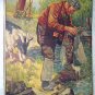 J.F.Kernan-A Pair Of Boots-Vintage Lithograph Print-Man Fly Fishing,Billy Goat,Wet Boots
