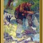 J.F.Kernan-A Pair Of Boots-Vintage Lithograph Print-Man Fly Fishing,Billy Goat,Wet Boots