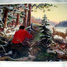 A CHANGE OF HEART-Vintage CabinArt lithograph print-Man hunting,deer,wolves