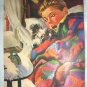 J.F.KERNAN-Young Boy,Dog In Bed,Alarm Clock Ringing-Vntg Magazine Artwork