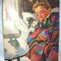 J.F.KERNAN-Young Boy,Dog In Bed,Alarm Clock Ringing-Vntg Magazine Artwork