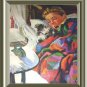 J.F.KERNAN-Young Boy,Dog In Bed,Alarm Clock Ringing-Vntg Magazine Artwork