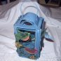 Blue Painted Hanging Candle Holder-Handpainted Crackle Birds and Flowers