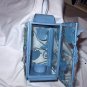 Blue Painted Hanging Candle Holder-Handpainted Crackle Birds and Flowers