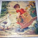 E.Beauman-Uninvited Guests-Sweet Little Girl Approached by two Geese