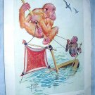 Lawson Wood-1933 Large Lithograph Print by The Sketch-How Deep Is The Ocean! Monkees on Boat Lawson Wood-1933 Large Lithograph Print by The Sketch-How Deep Is The Ocean! Monkees on Boat