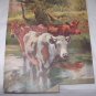 Group of Pastural Cows Wading in Water-Vintage Calendar Print