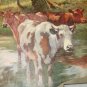 Group of Pastural Cows Wading in Water-Vintage Calendar Print
