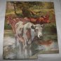 Group of Pastural Cows Wading in Water-Vintage Calendar Print