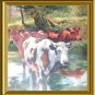 Group of Pastural Cows Wading in Water-Vintage Calendar Print