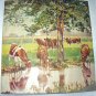 Herd of Grazing & Drinking Cows,Shade of Tree-Vintage Lithograph print