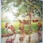 Herd of Grazing & Drinking Cows,Shade of Tree-Vintage Lithograph print