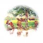 Herd of Grazing & Drinking Cows,Shade of Tree-Vintage Lithograph print