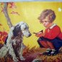 Hy Hintermeister-Vintage Magazine Artwork-Little Girl Holding Bird,Springer Spaniel Dog